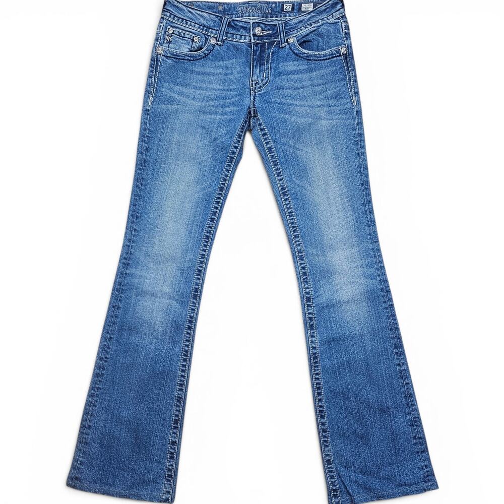 MISS ME Signature Bootcut Jeans Women's 27 Y2K Thick Stitch Western Glam Denim